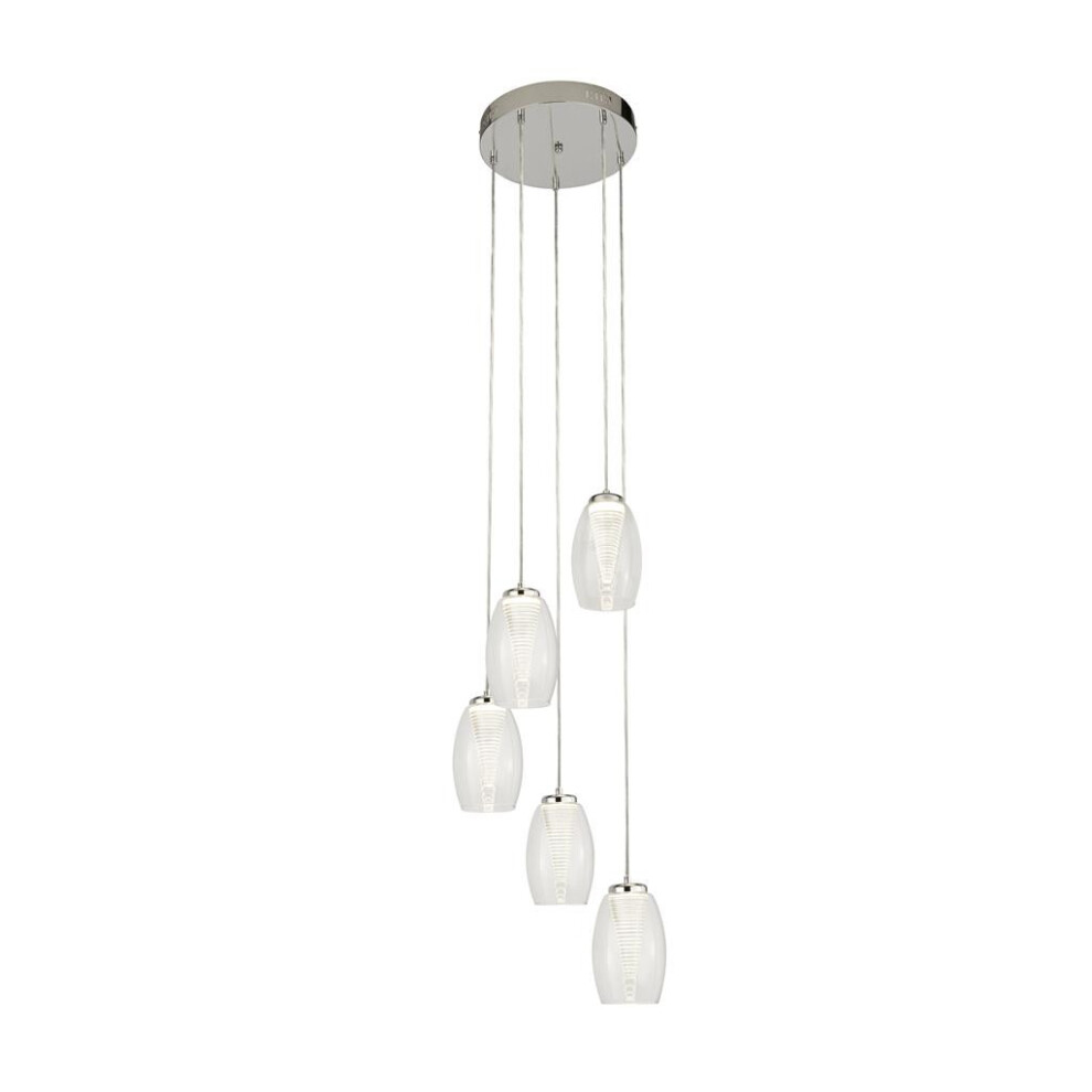 Searchlight Cyclone 5 Light  Drop Pendant, Clear Glass 3000K