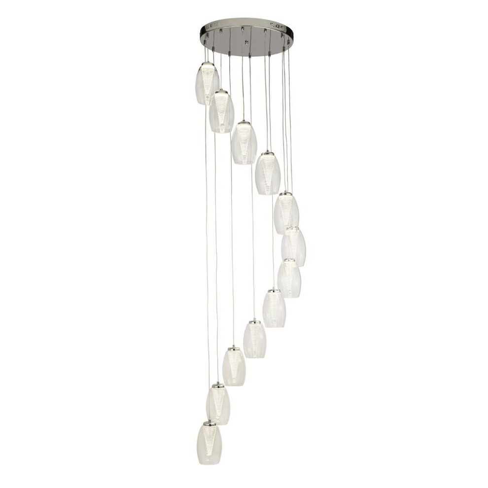 Searchlight Cyclone 12 Light  Drop Pendant, Clear Glass 3000K