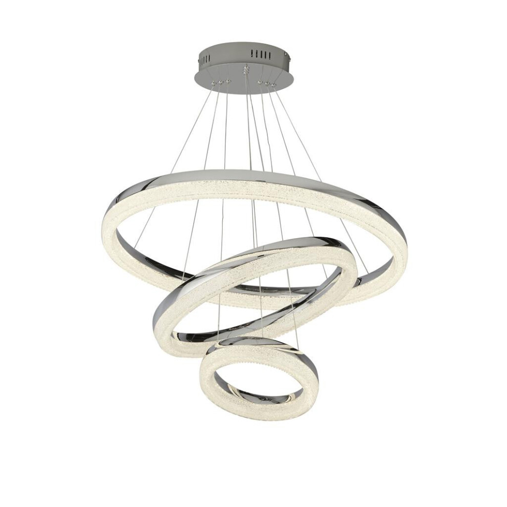 Searchlight Circle LED 3 Ring Ceiling Pendant, Chrome, Crushed Ice 4000K