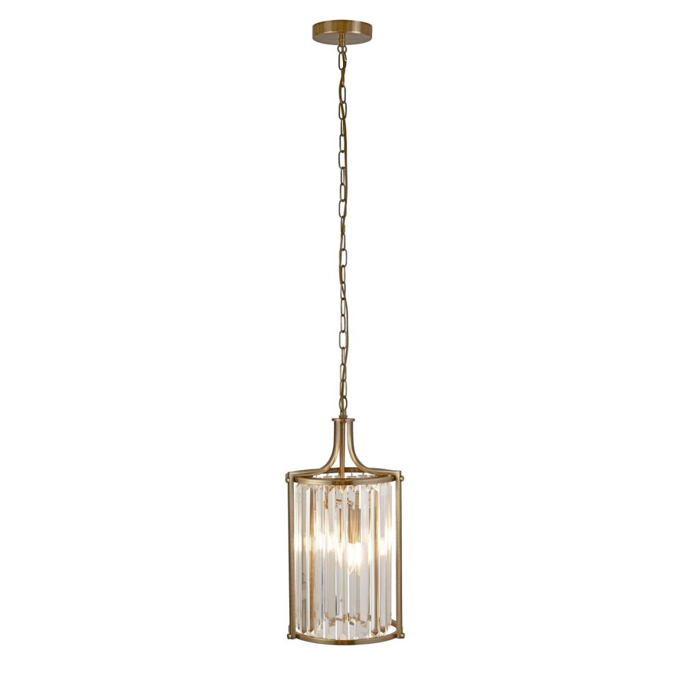 Searchlight Victoria 2 Light Pendant Antique Brass, Clear Crystal