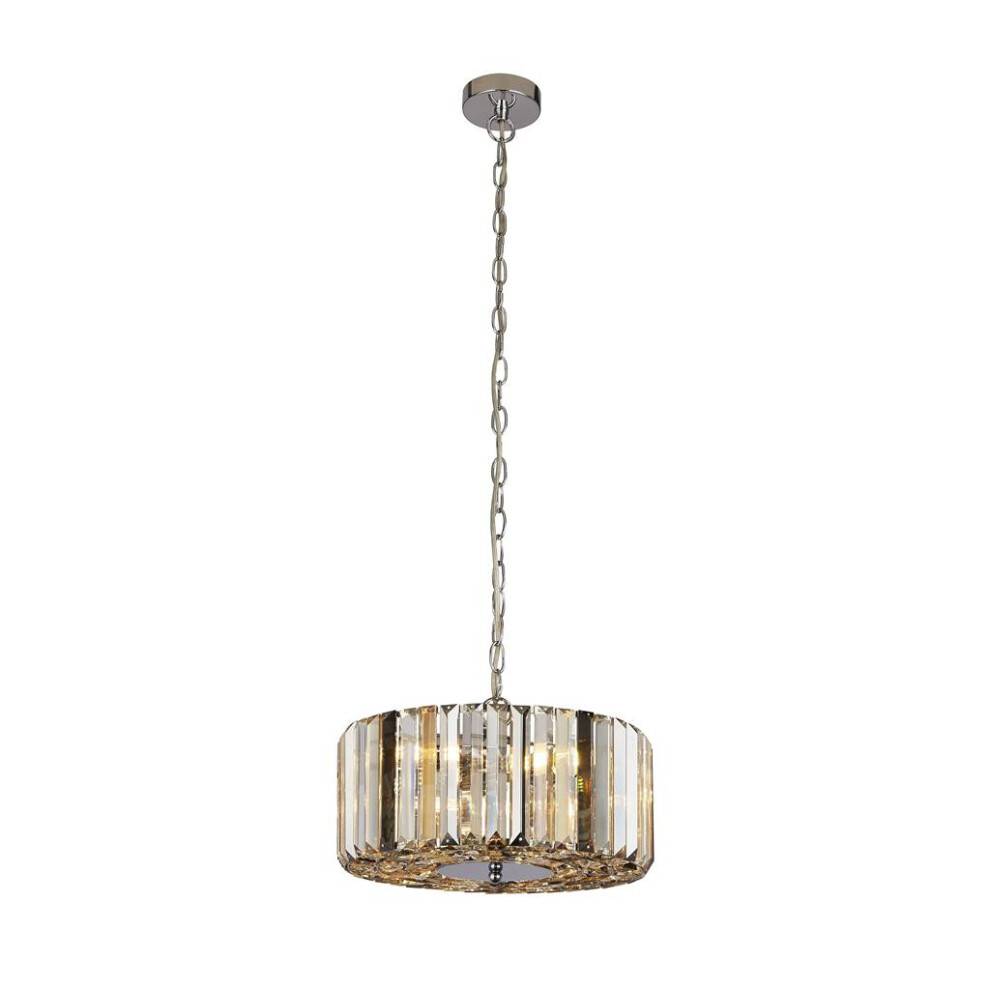 Search Chapeau 3 Chrome Pendant / Semi Flush, Smoke And Clear Glass Crystals Light/Amber