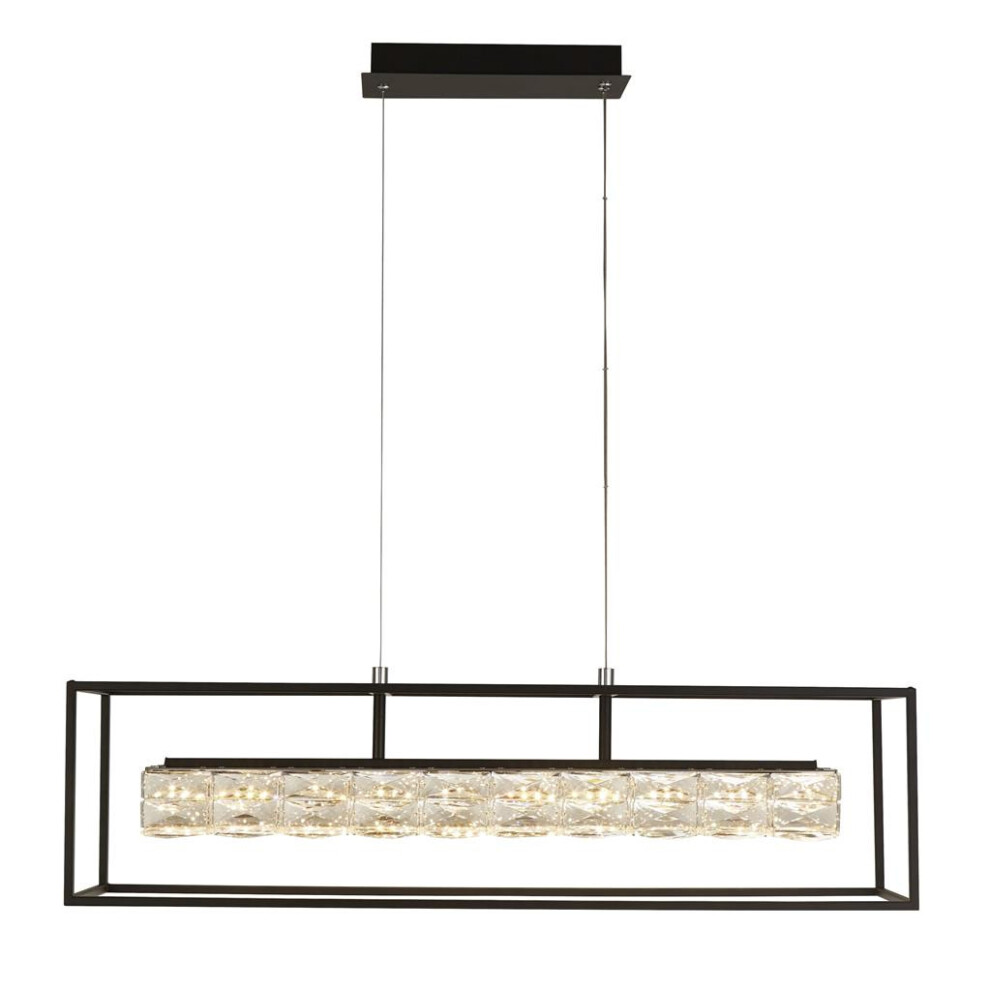 Searchlight Elevator LED Crystal Pendant, Matt Black Frame Dimmable 3000K