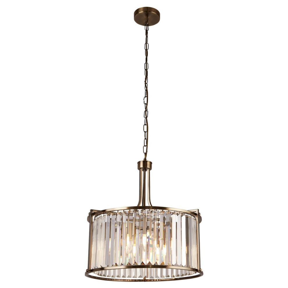 Searchlight Victoria 5 Light Pendant Antique Brass, Clear Crystal