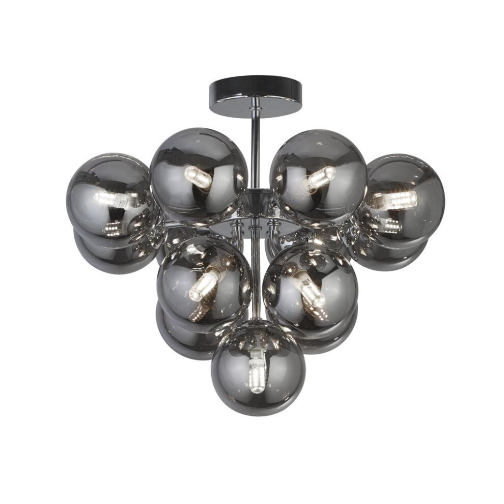 Searchlight Berry 13 Light Ceiling Light, Chrome, Smoked Glass