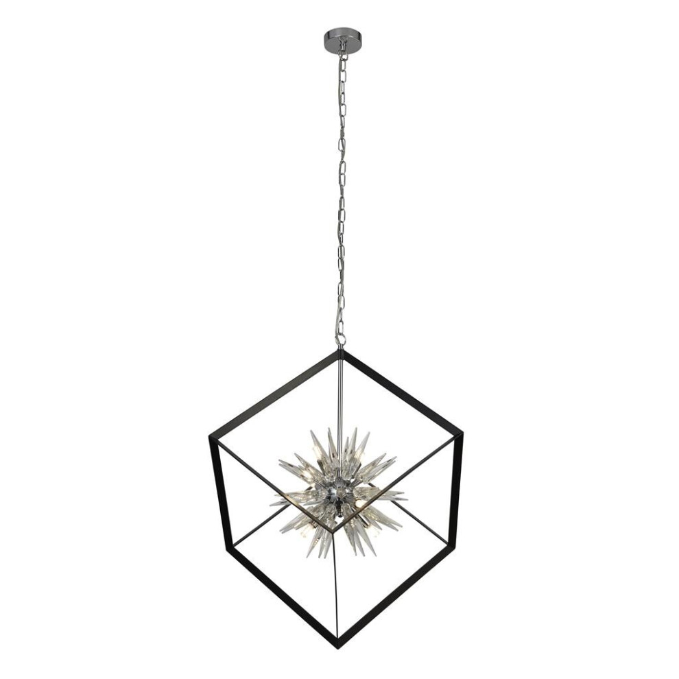 Searchlight Stellar 6 Light Spike Ball Pendant, Matt Black Frame, Crystal Glass