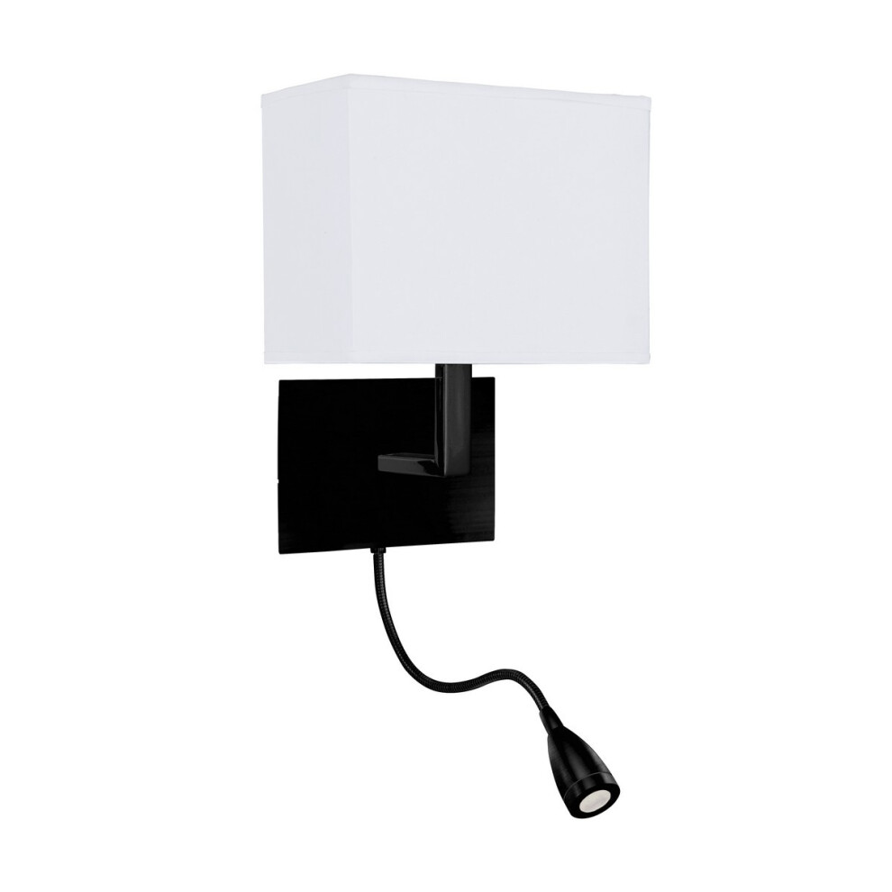 Searchlight Hotel Wall Light Matt Black, White Fabric Shade with Reading Light