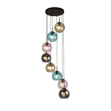 Searchlight Mardi Gras II 8 Light Pendant Black, Coloured Glass