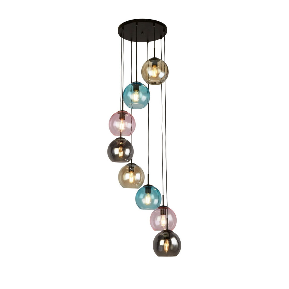 Searchlight Mardi Gras II 8 Light Pendant Black, Coloured Glass-image-OPC-PF5JYND-NEW