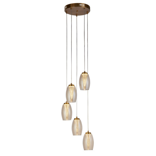 Searchlight Searchlight Cyclone 5 Light Pendant Bronze, Champagne Glass