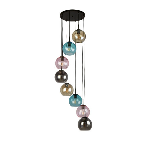Searchlight Searchlight Mardi Gras II 8 Light Pendant Black, Coloured Glass 1