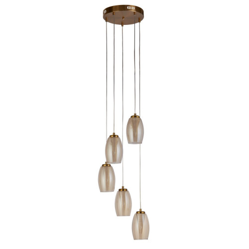 Searchlight Searchlight Cyclone 5 Light Pendant Bronze, Champagne Glass 1