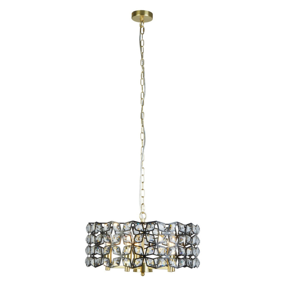 Searchlight Iris 5 Light Pendant Black, Crystal, Brass