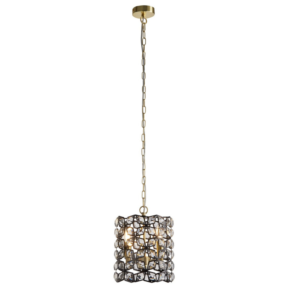 Searchlight Iris 2 Light Pendant Black, Crystal, Brass