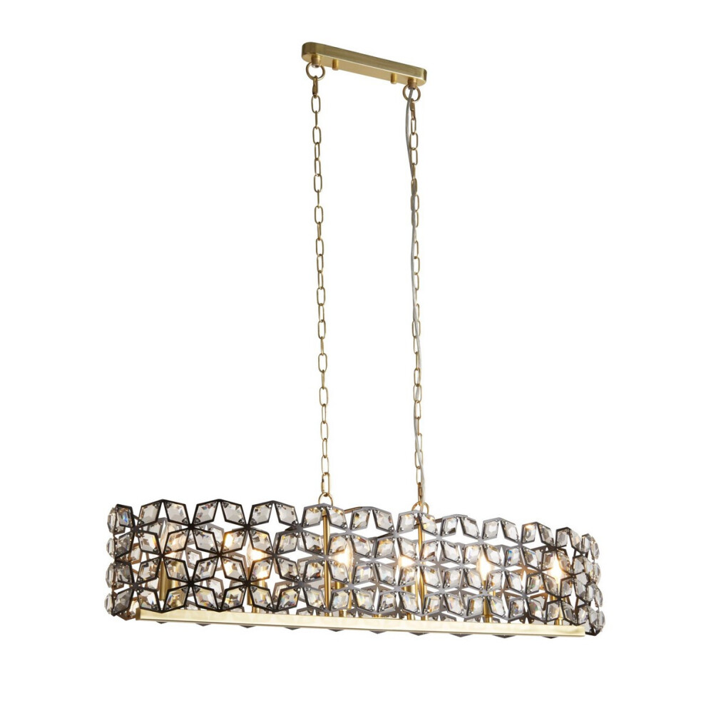 Searchlight Iris 6 Light Pendant Black, Crystal, Brass