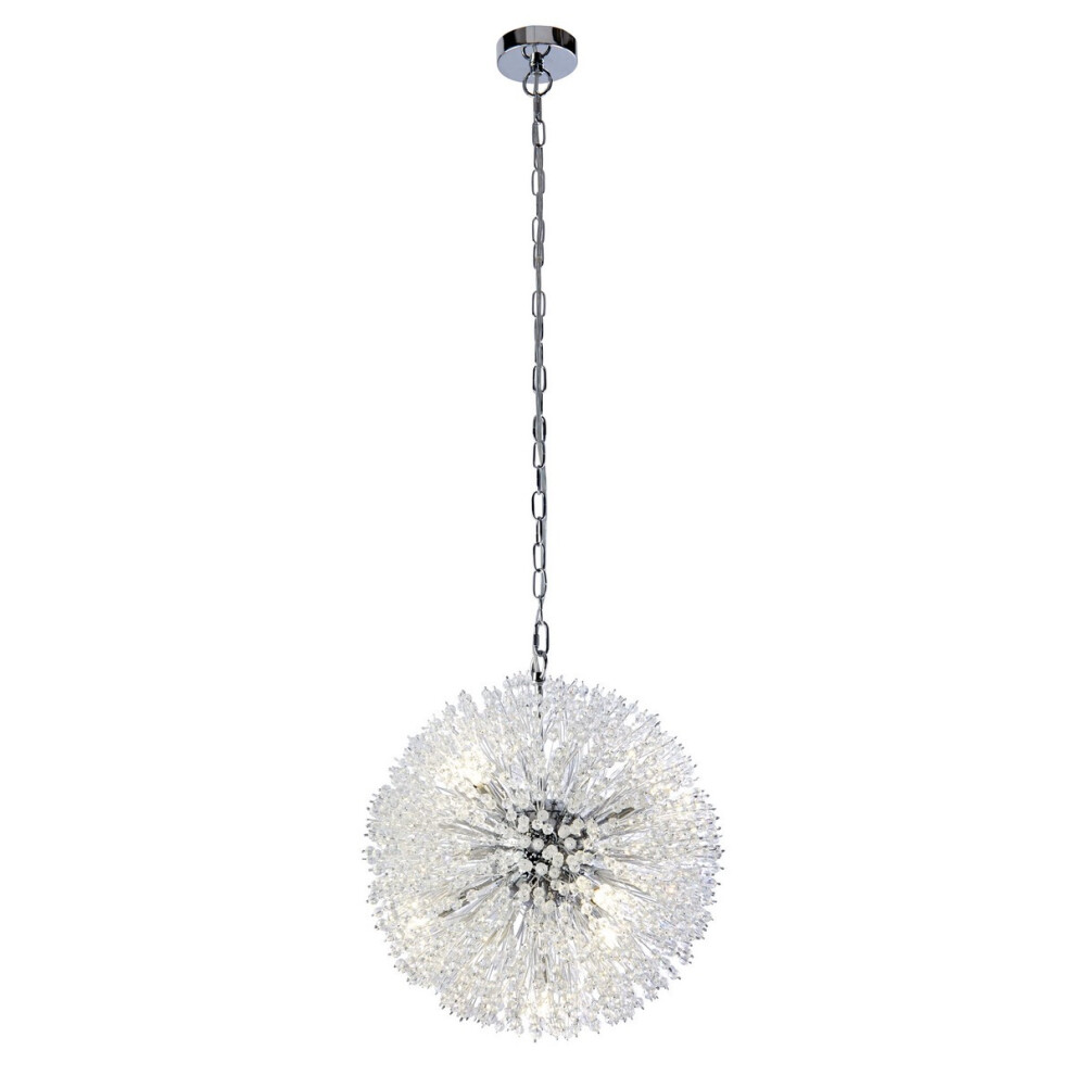 Searchlight Sunburst 7 Light Pendant Chrome, Glass Beads
