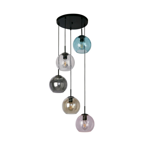 Searchlight Searchlight Mardi Gras II 5 Light Pendant Black, Coloured Glass 1