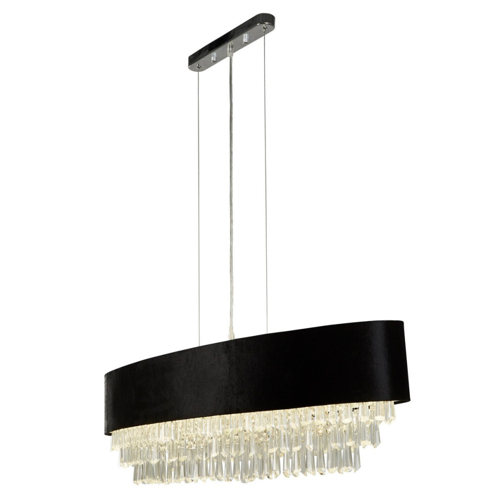 Searchlight Glamour 8 Light Oval Pendant Black Velvet, Clear Crystal