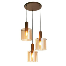 Searchlight Sweden 3 Light Multi,Drop Pendant Mocha, Amber Glass