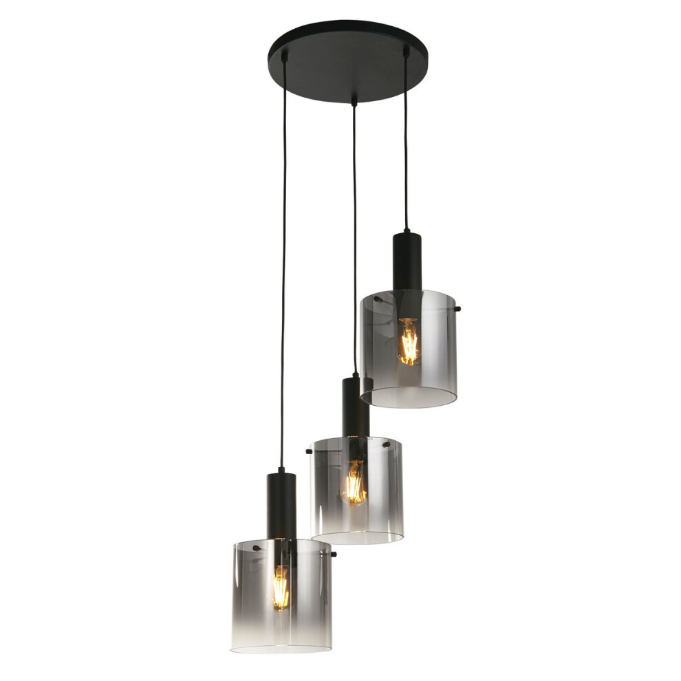 Searchlight Sweden 3 Light Multi,Drop Pendant Black, Smoked Glass