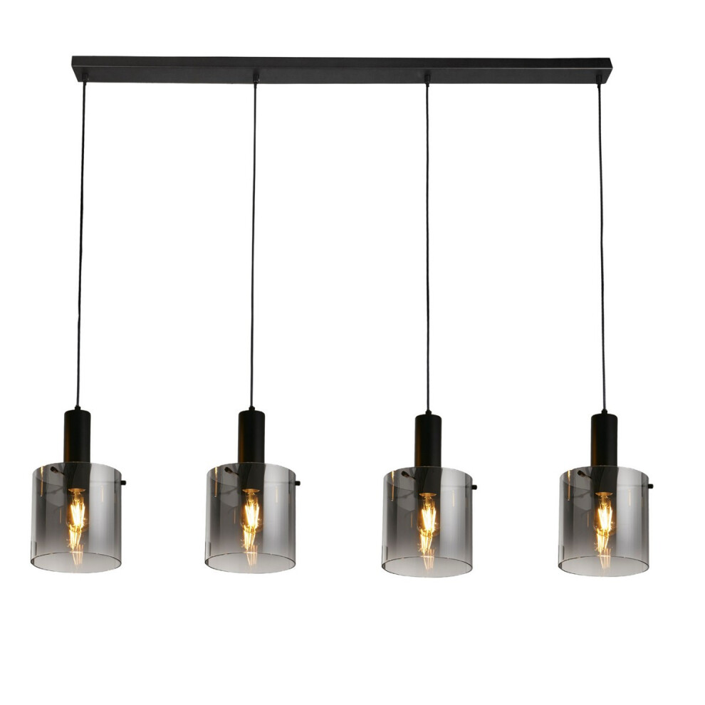 Searchlight Sweden 4 Light Bar Pendant Black, Smoked Ombre Glass