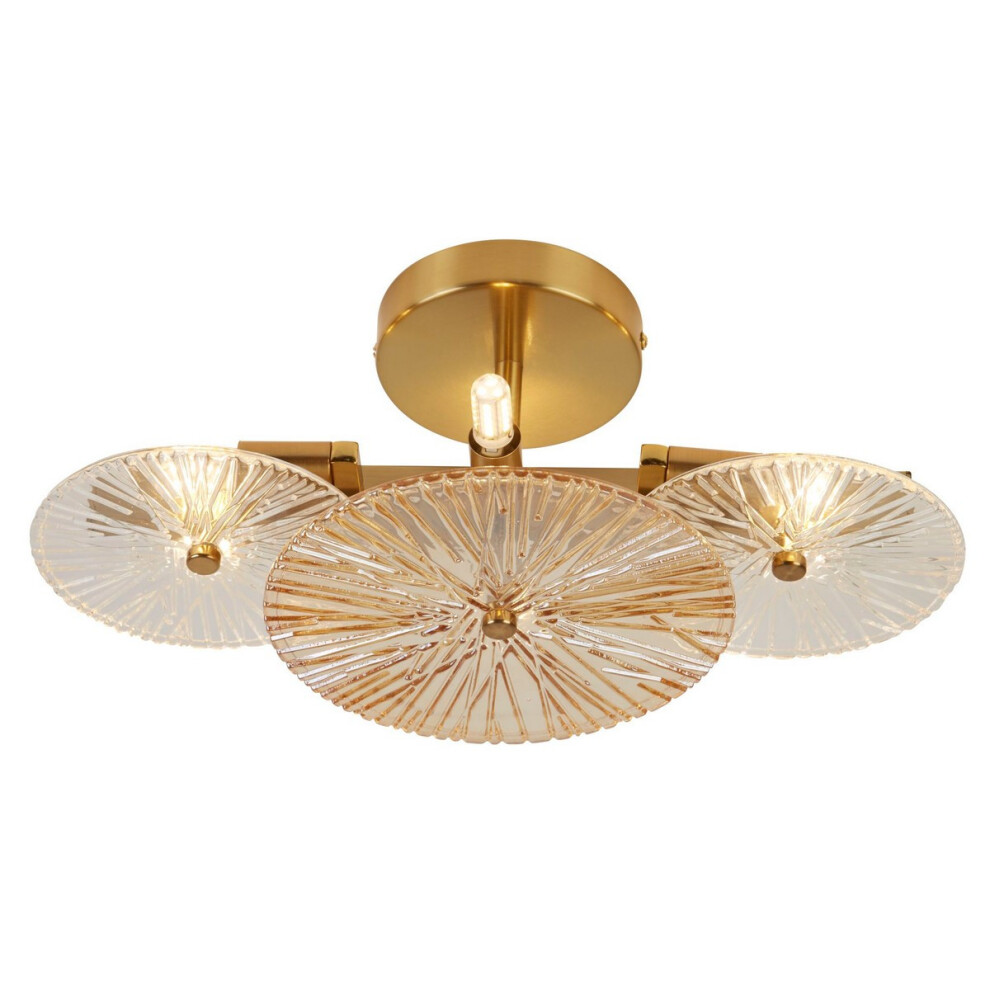 Searchlight Wagon Wheel 6 Light Wall/Flush, Bronze Amber Glass