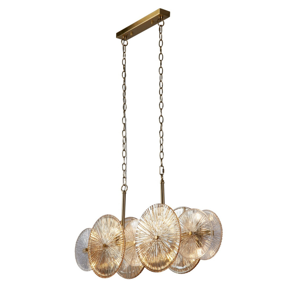 Searchlight Wagon Wheel 10 Light Bar Pendant ,Bronze Metal,Clear/Amber Glass
