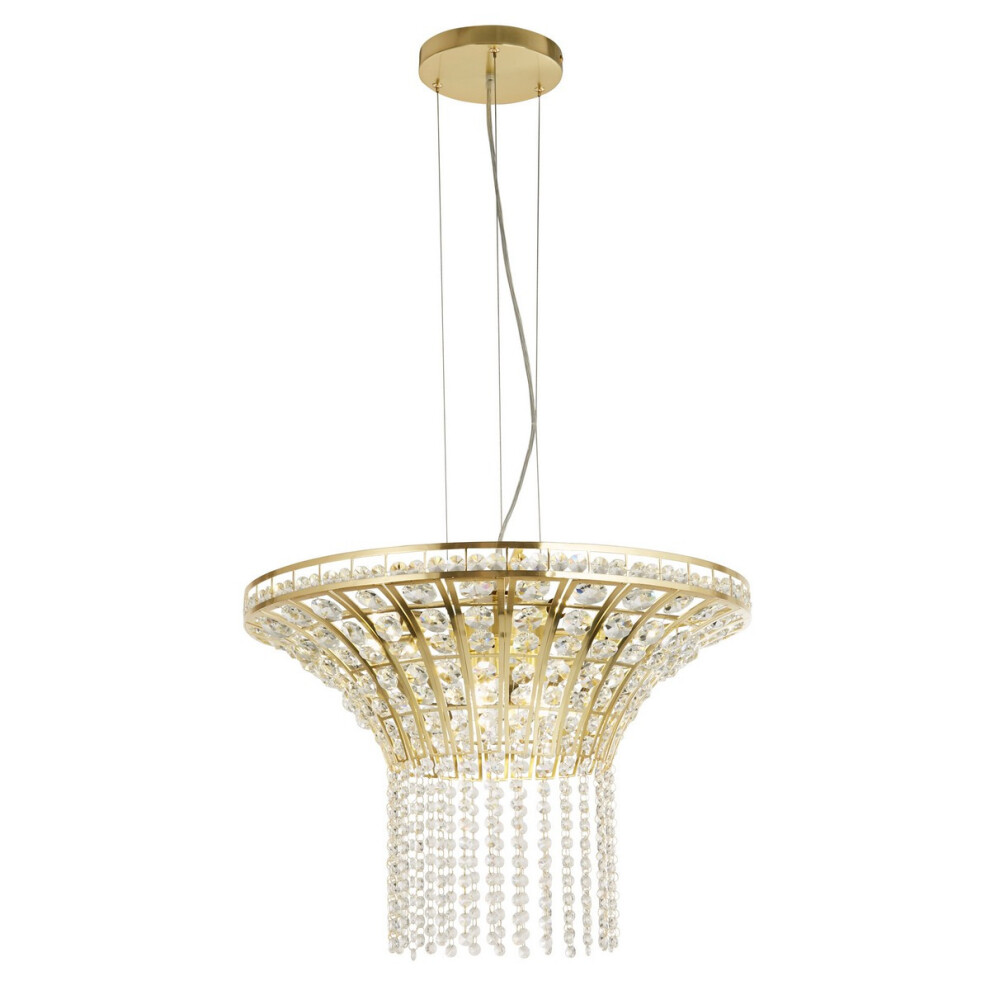 Searchlight Gemma 8 Light Round Pendant Satin Brass, Clear Crystal-image-OPC-PF5JYPP-NEW