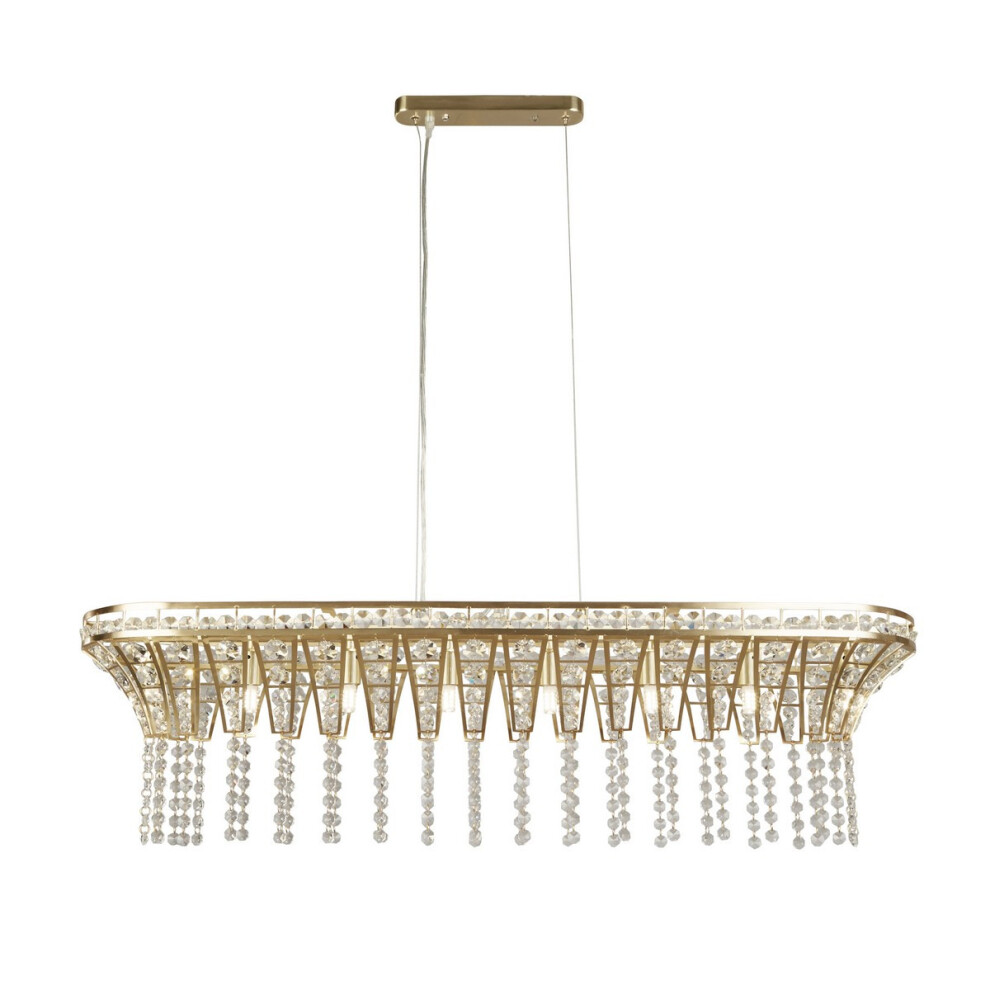 Searchlight Gemma 8 Light Bar Pendant Satin Brass, Clear Crystal