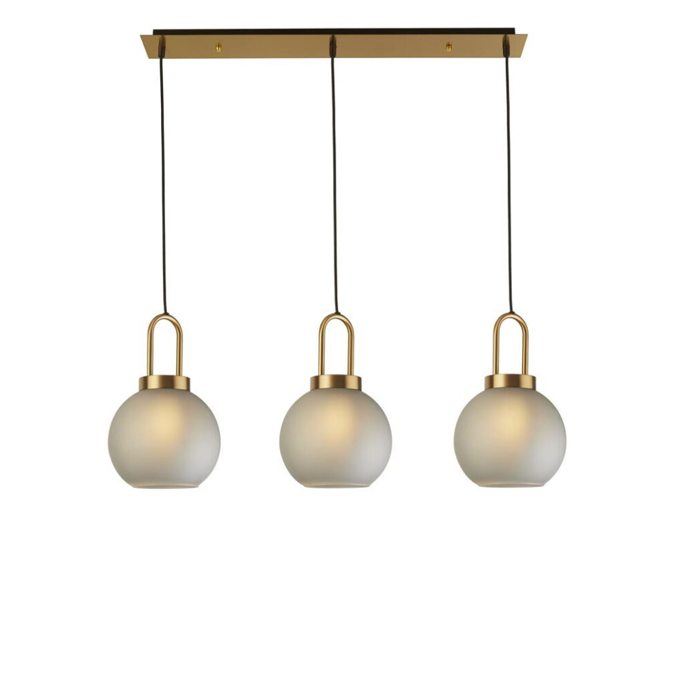 Searchlight Snowdrop 3 Light Bar Pendant, Brass, Acid Glass