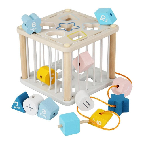 Wooden Shape Sorter Blocks With Stretchy Rope Early Educational ...