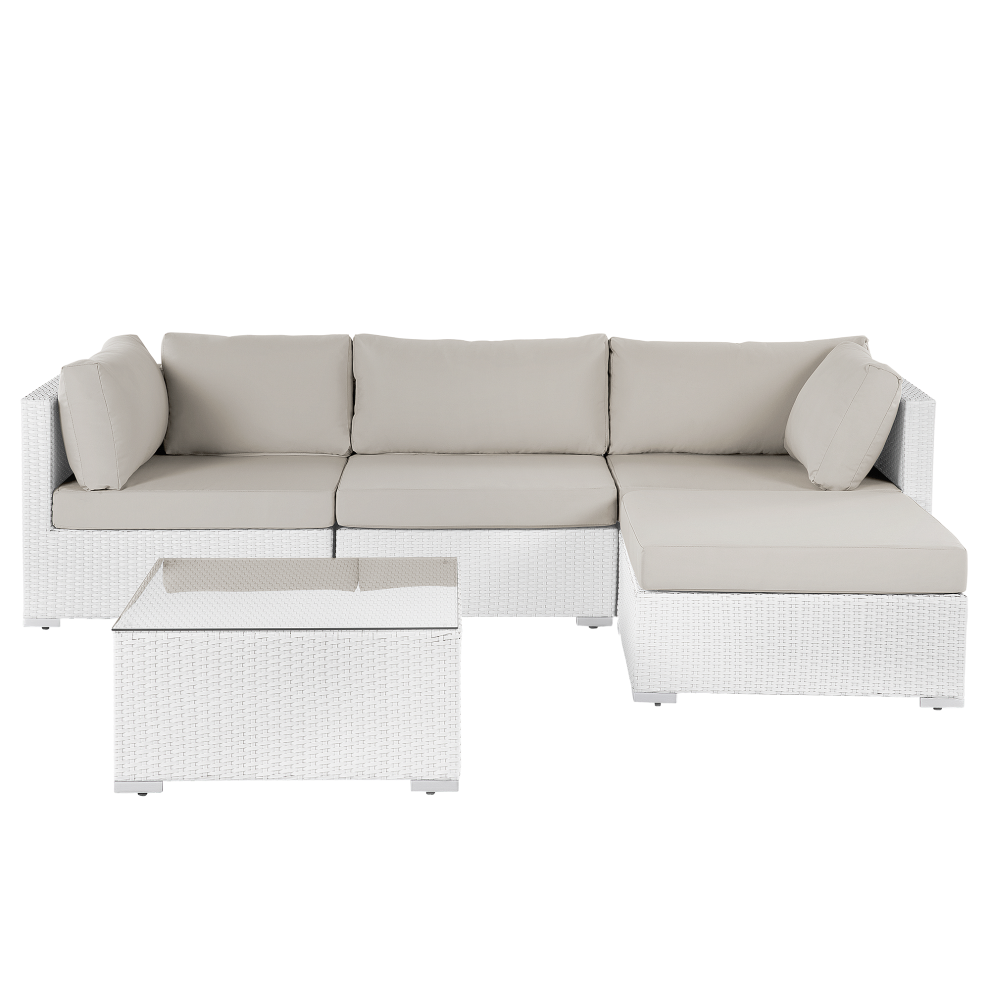 Garden Corner Sofa with Table 4 Seater SANO Left Hand Modular PE Rattan White