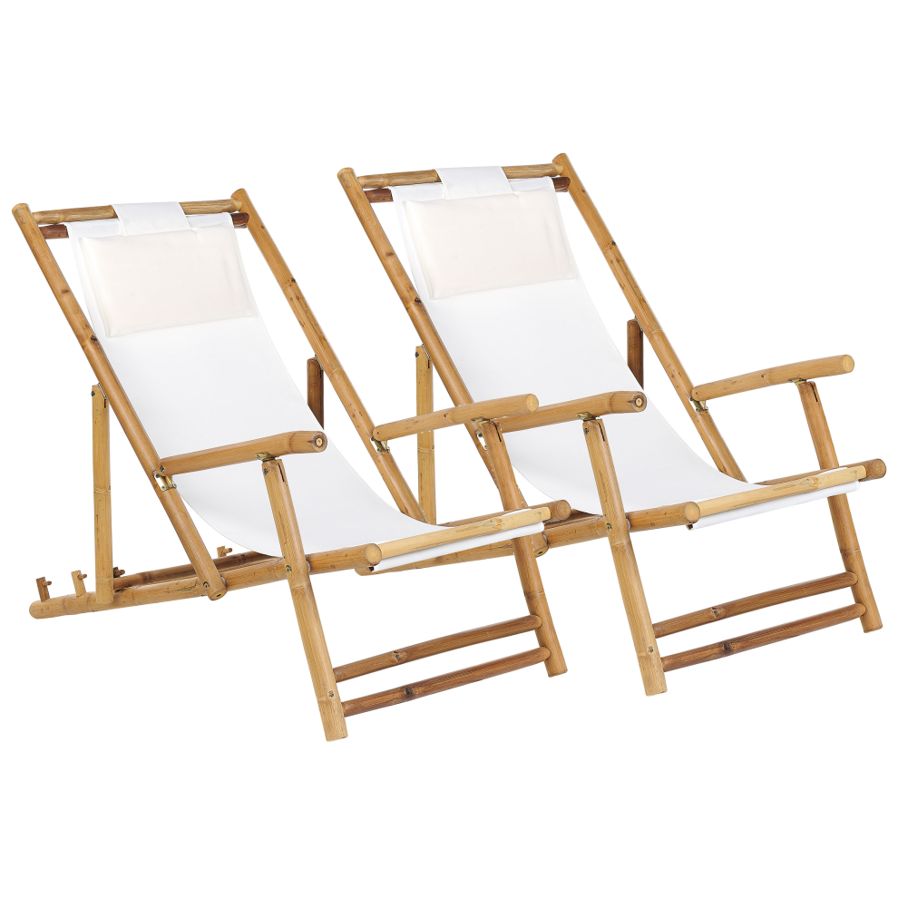 Set of 2 Folding Deck Chairs ATRANI Bamboo Wood Light Beige
