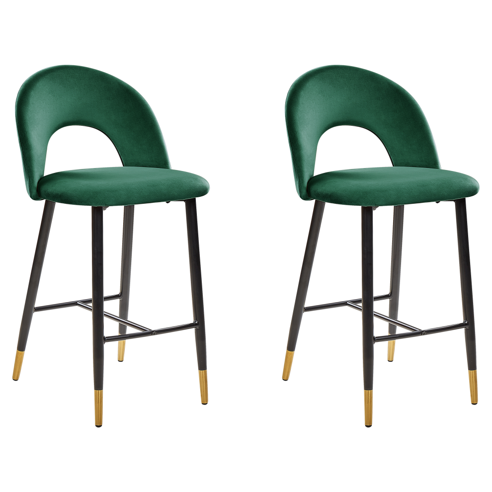 Set of 2 Bar Chairs FALTON Velvet Emerald Green