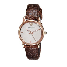 ARMANI WOMEN'S WATCH AR1813 BROWN STRAP BEIGE DIAL ROSE GOLD CASE