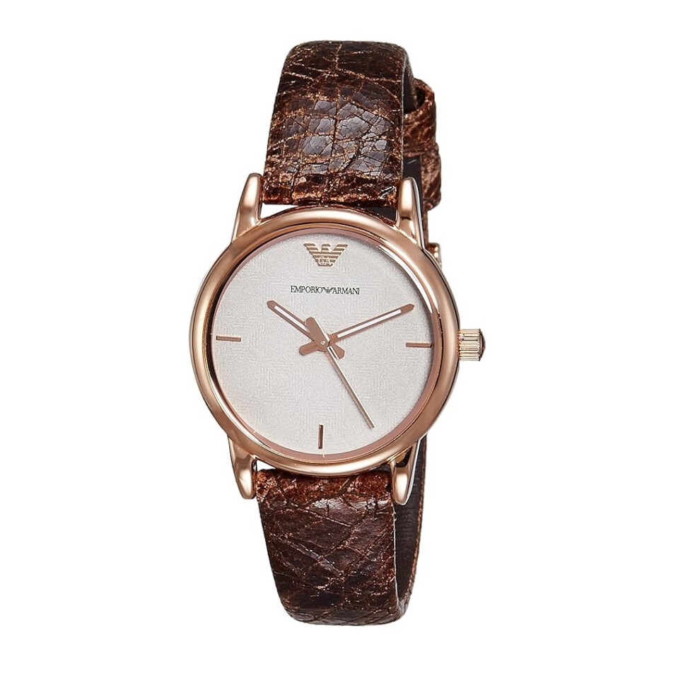 ARMANI WOMEN'S WATCH AR1813 BROWN STRAP BEIGE DIAL ROSE GOLD CASE