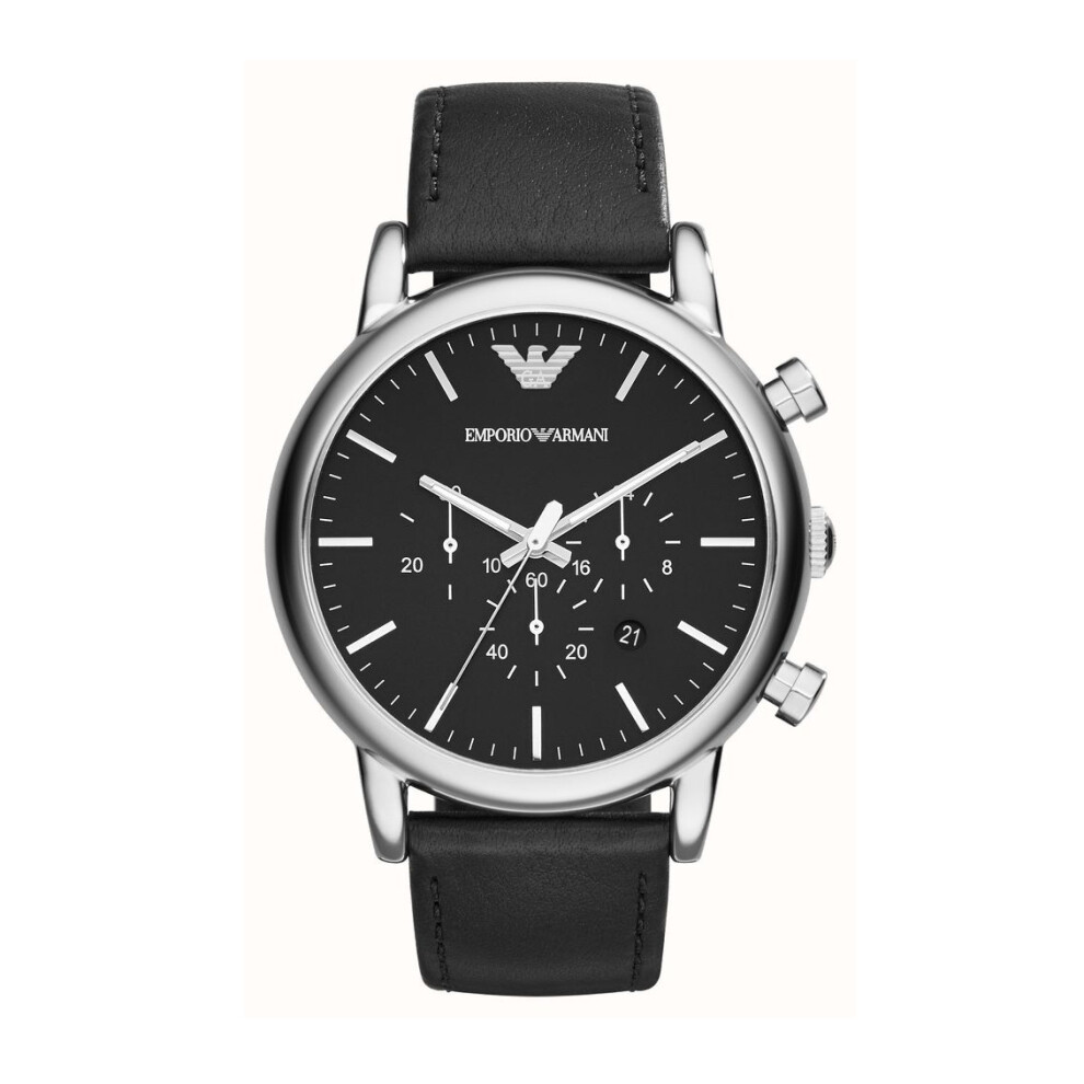 EMPORIO ARMANI MEN'S WATCH AR1828 BLACK STRAP BLACK DIAL SILVER CASE