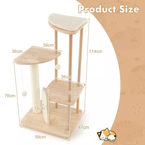 Casart Wood Cat Tree Multi-level Cat Tower Activity Center Sisal ScratchBoard 1