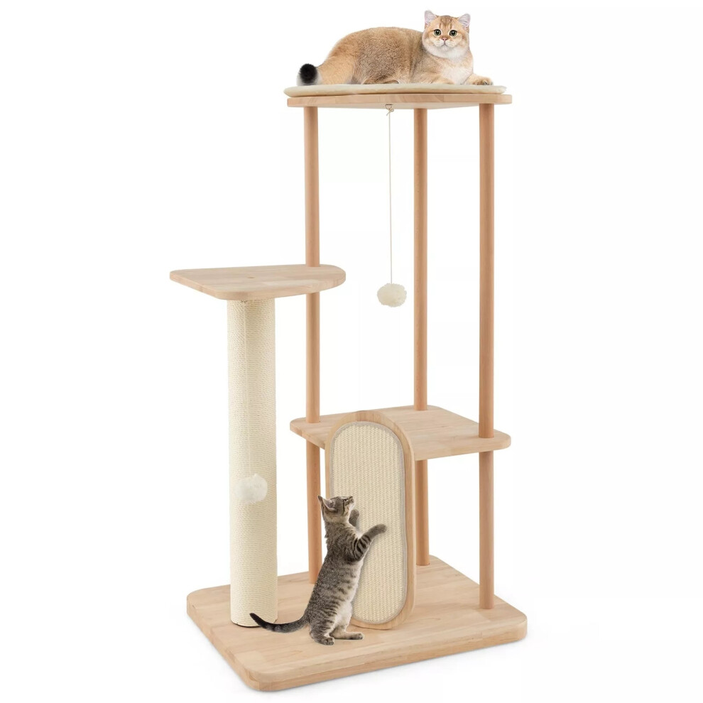 Wood Cat Tree Multi-level Cat Tower Activity Center Sisal ScratchBoard