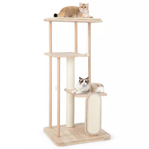 Casart 126cm Tall Solid Wood Cat Tree Home 4-Tier Cat Tower w/Beech Post
