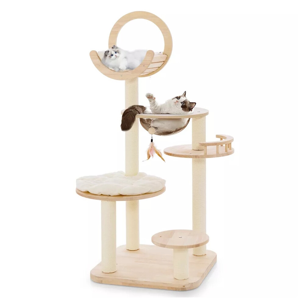 4-in-1 Wooden Large Modern Cat Tree Tower Multi-level Cat Play Center