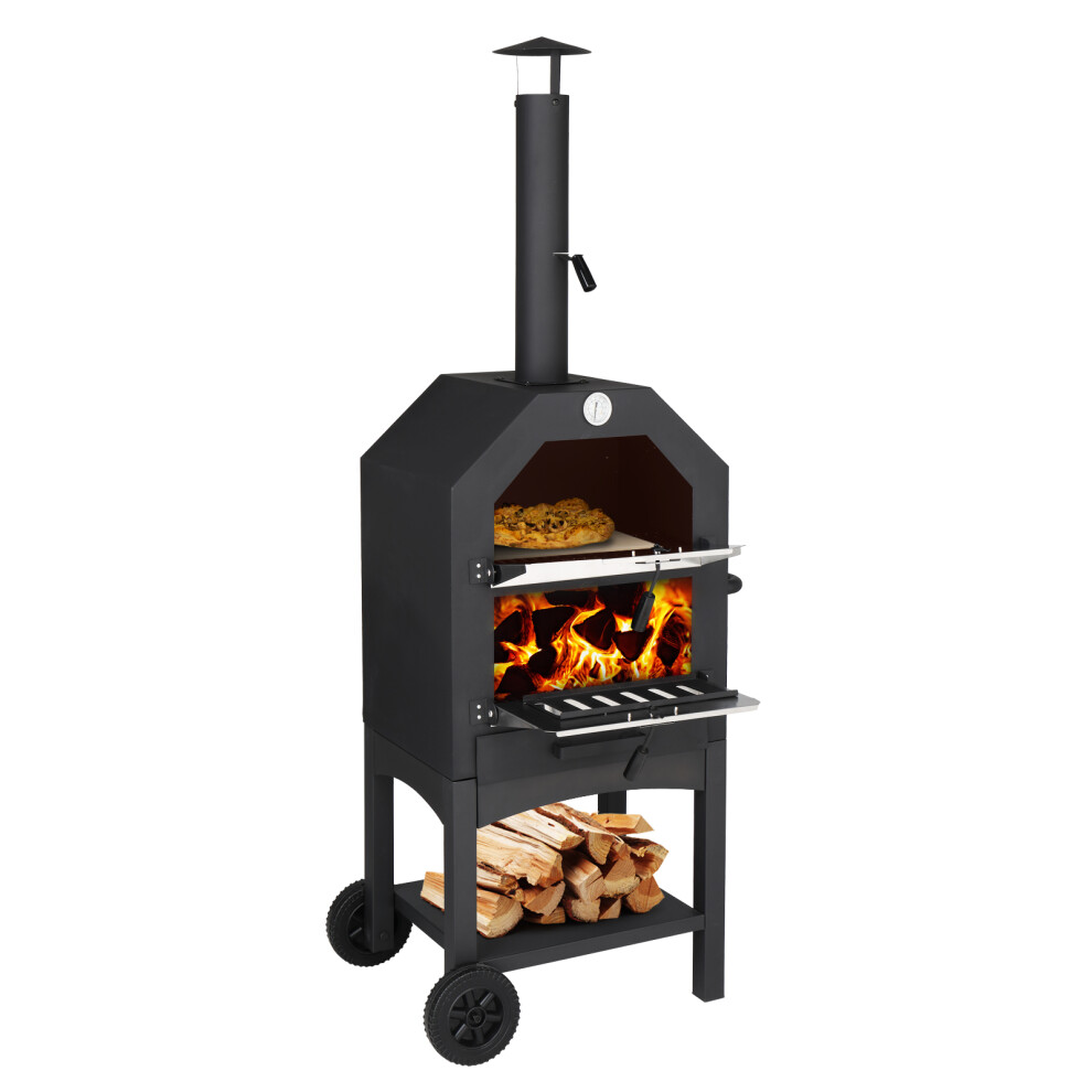 Outdoor Pizza Oven 3-Tier Freestanding Steel BBQ Smoker Portable Cooker Grill