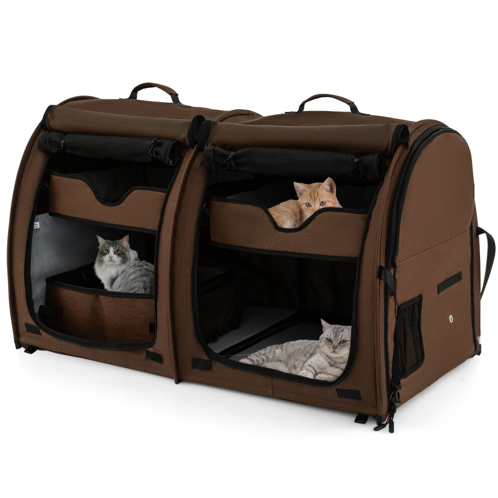 2-In-1 Pet Carrier Twin-compartment Pet Kennel Cat & Dog Travel Crate