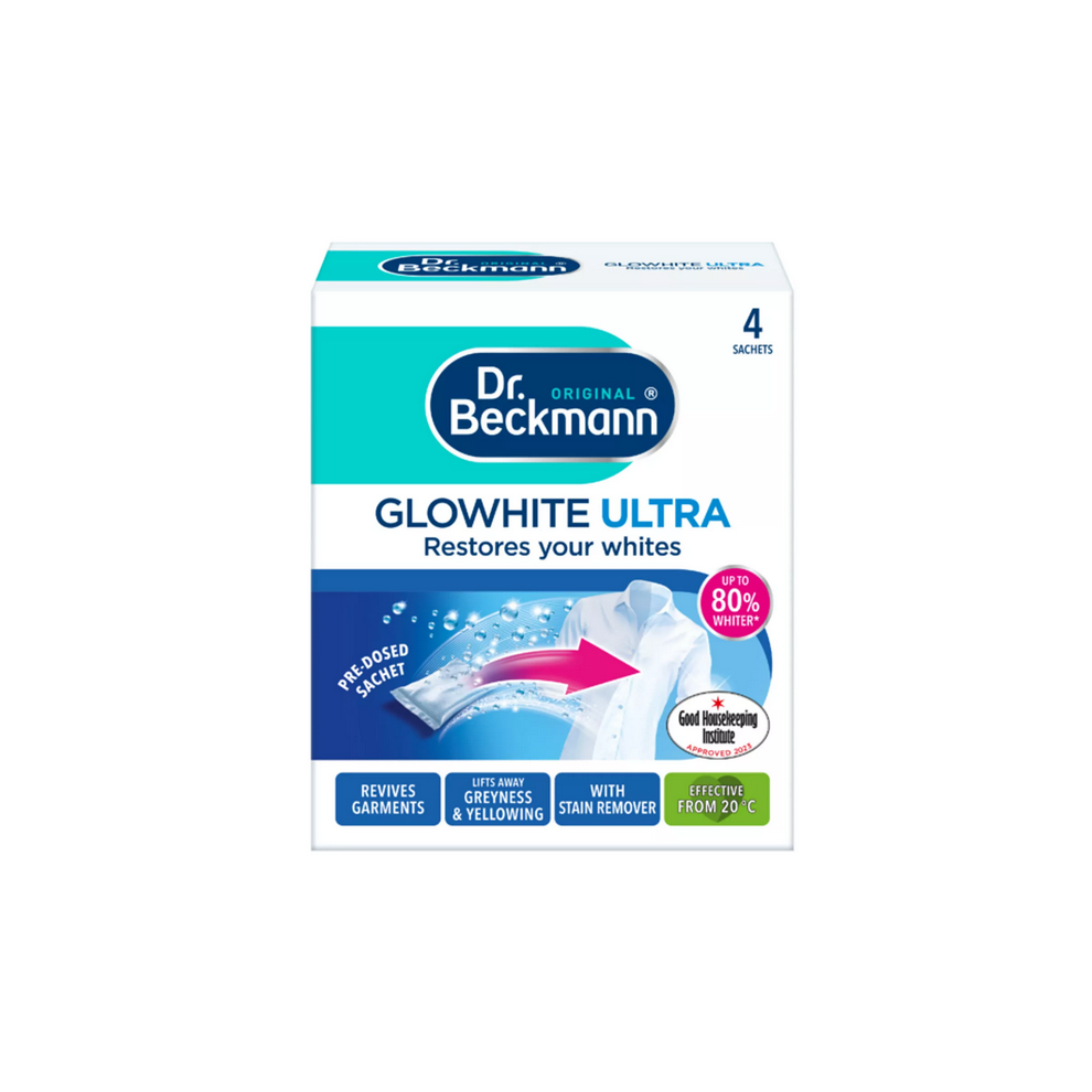 Dr Beckmann Glo Ultra Fabric Ner 4 X 40G Sachets (3641) – Up To 80% R Laundry; Revives S, Tackles Greying & Yellowing At 20C White