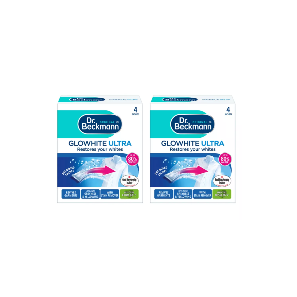 2 x Dr Beckmann Glowhite Ultra Fabric Whitener 4 x 40g Sachets