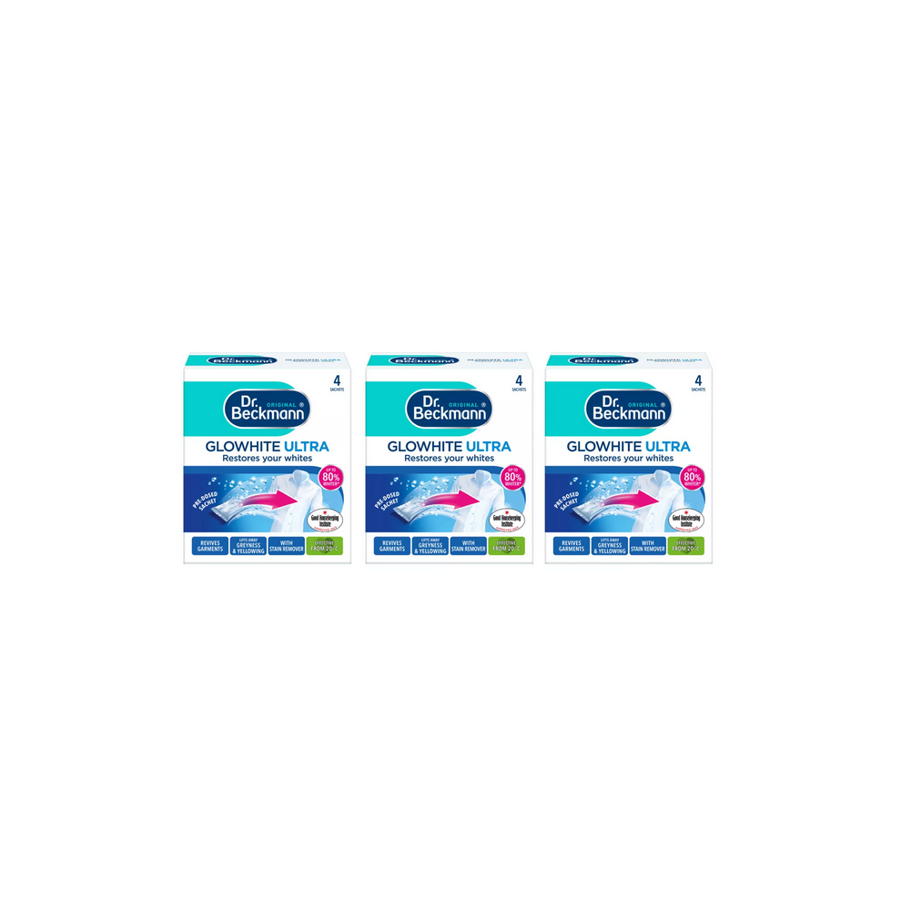 3 x Dr Beckmann Glowhite Ultra Fabric Whitener 4 x 40g Sachets