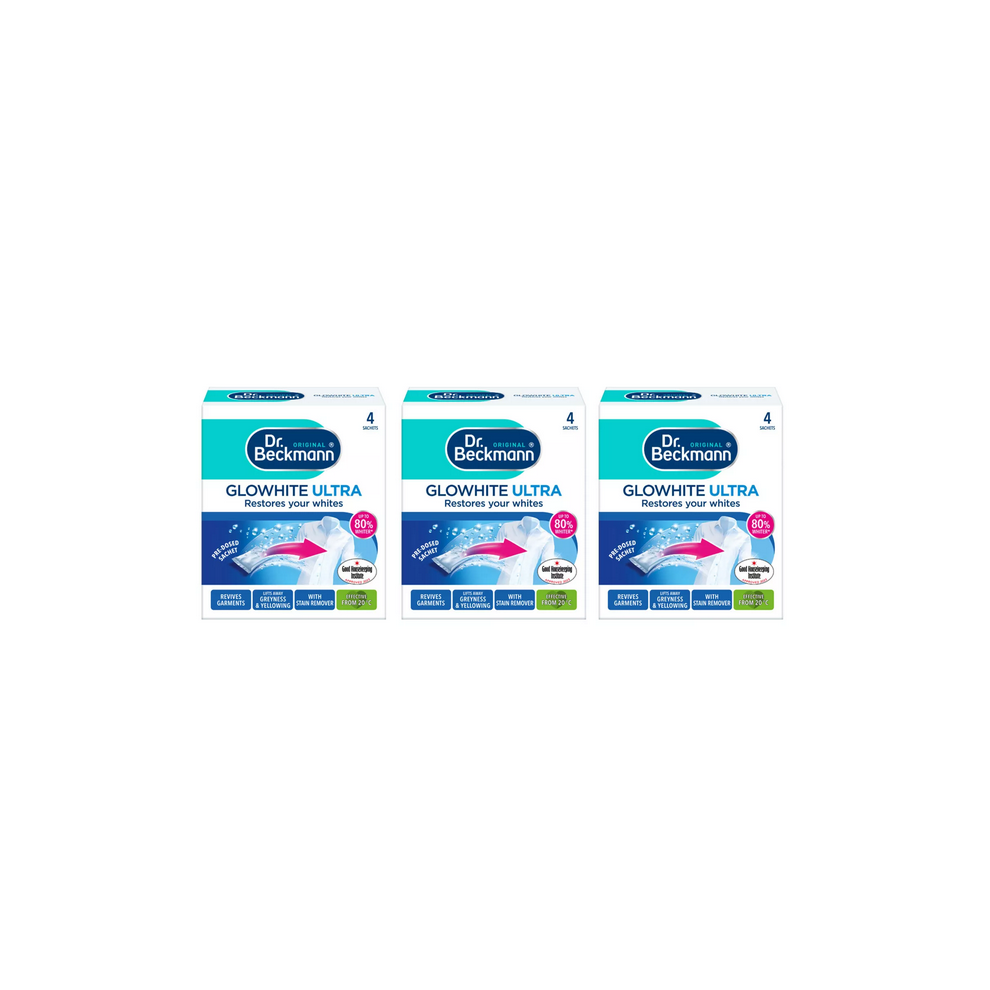 Dr Beckmann 3 X Glowhite Ultra Fabric Whitener 4 X 40G Sachets