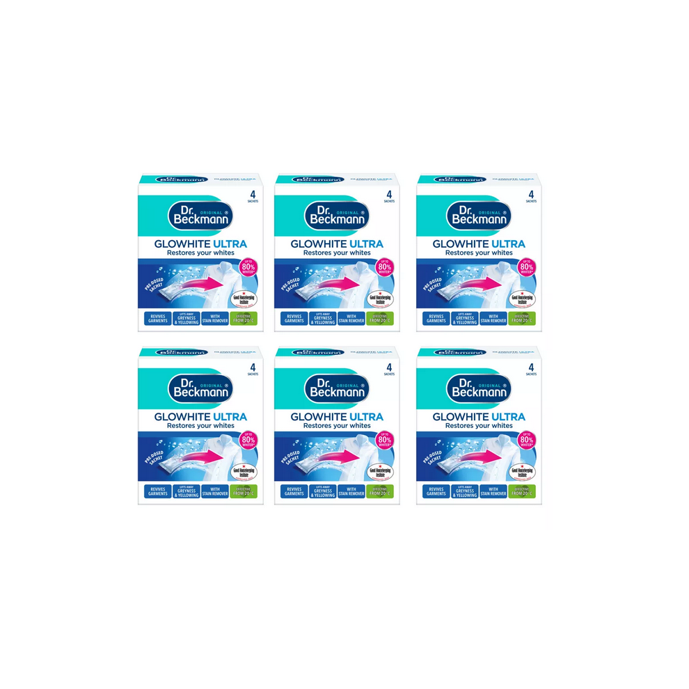 6 x Dr Beckmann Glowhite Ultra Fabric Whitener 4 x 40g Sachets