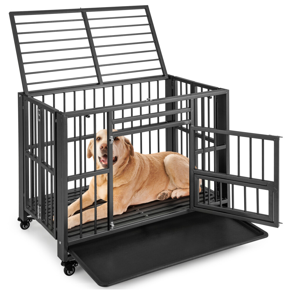 37 Inch Metal Folding Dog Crate Cage Dog Kennel Playpen with 3 Doors