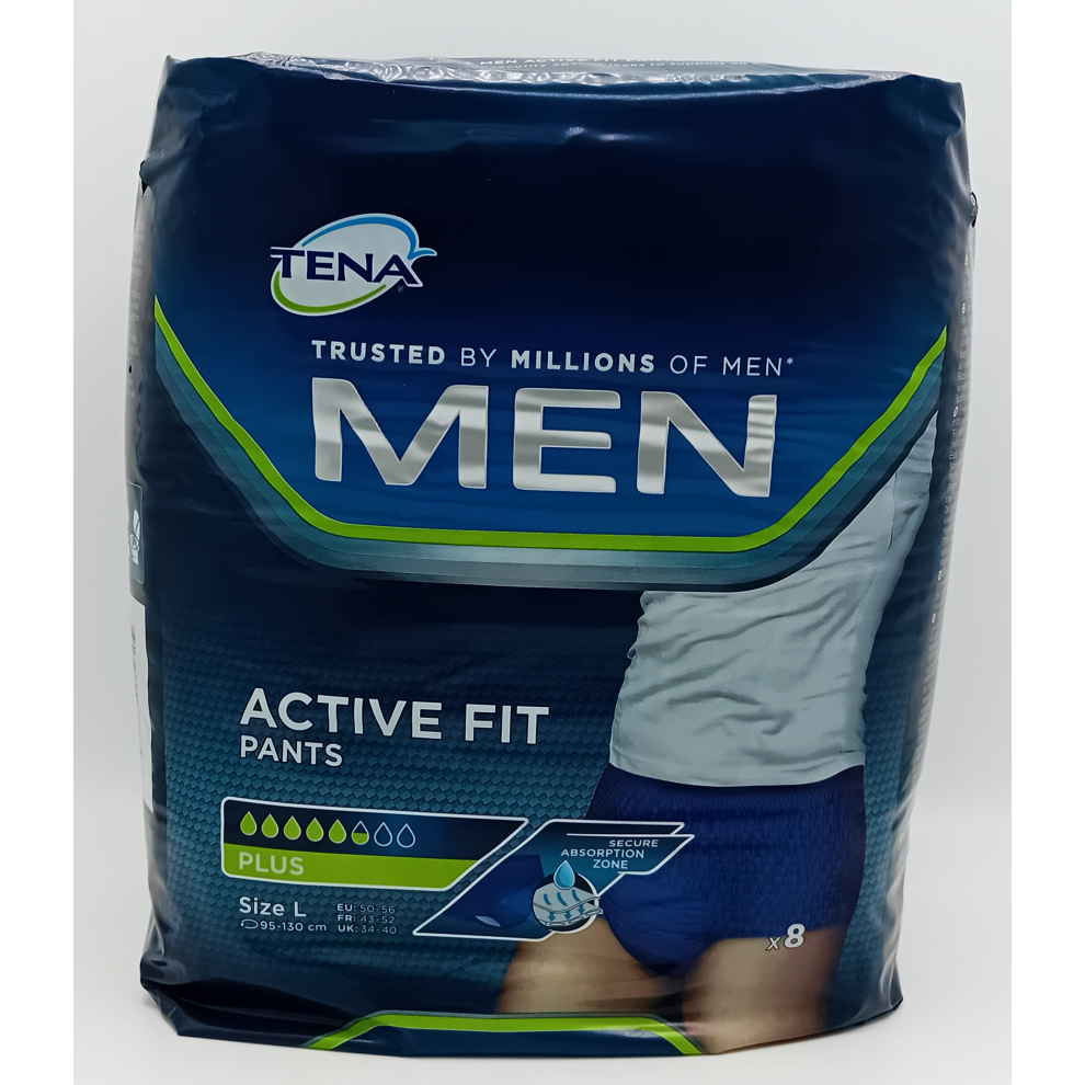 TENA mens Tena Men Active Fit Panties for incontinence, Blue, Large X-Large Pack of 8 UK - REF: 772608