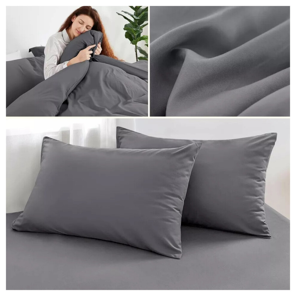 (Grey, King) Reversible Duvet Cover Fitted Bed Sheet Pillowcase